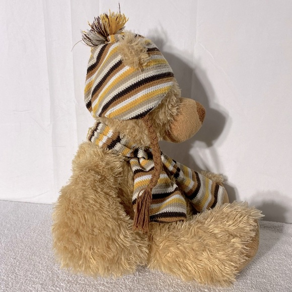 Vintage Tan Teddy Bear Plush Toy Stuffed Animal With Toque And Scarf - Picture 6 of 10
